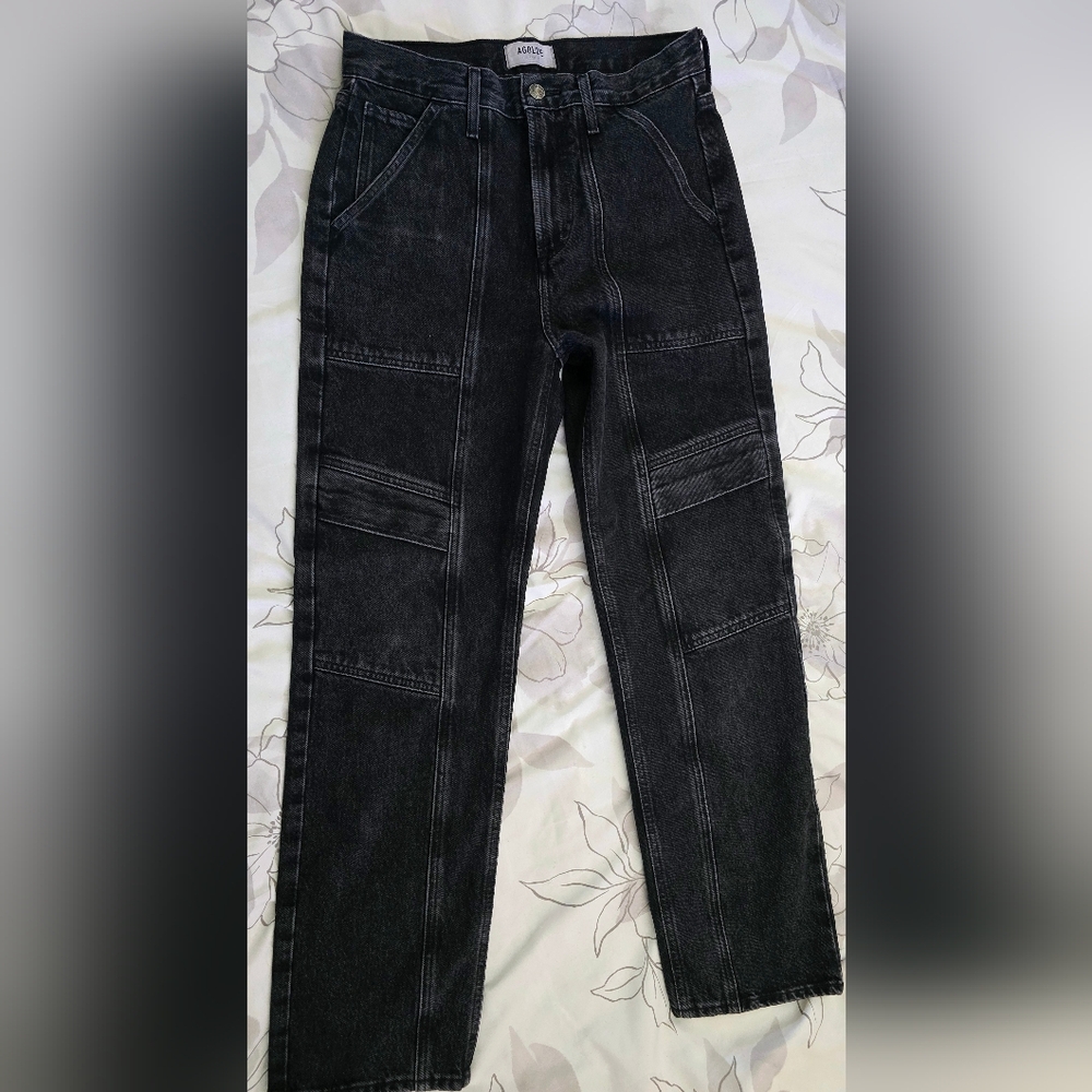 AGOLDE Black Cargo Straight Leg Cotton Jeans